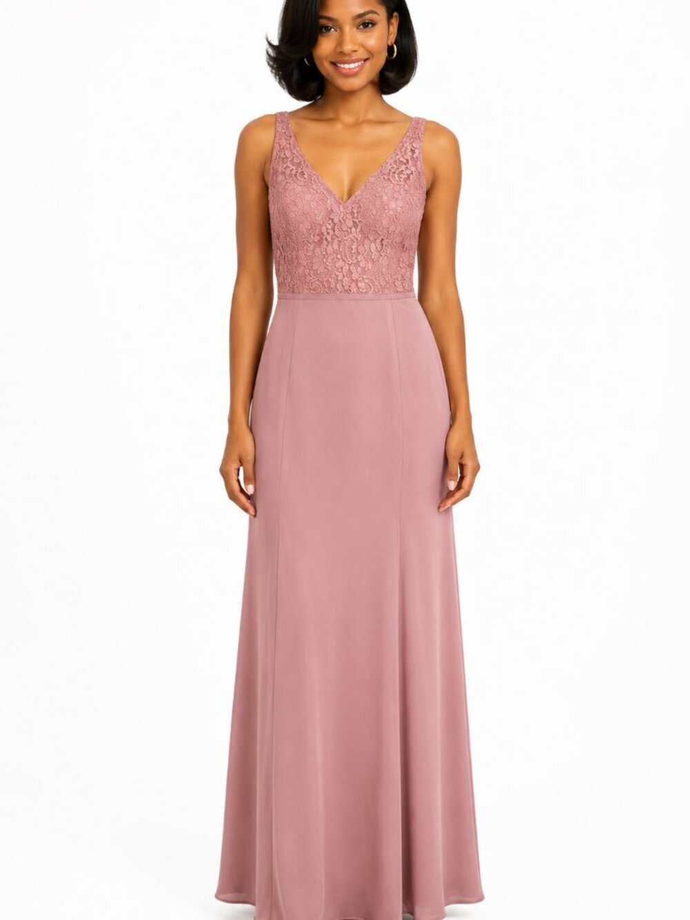 NWT Sleeveless Half Lace Maxi Dress Dusty Rose Evening Bridal Wedding Formal
